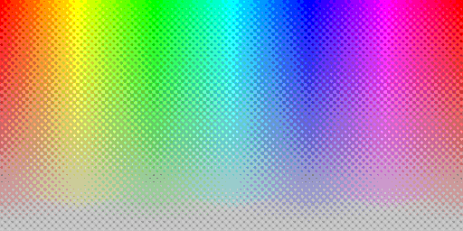 Color hues with system default 8 BPP palette, using silver background and dotted halftone dithering