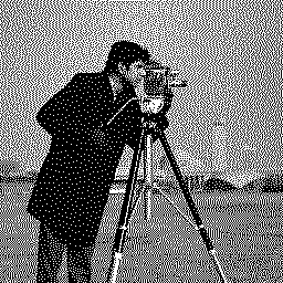 Test image "Cameraman" with black and white palette, using Floyd-Steinberg dithering with serpentine processing