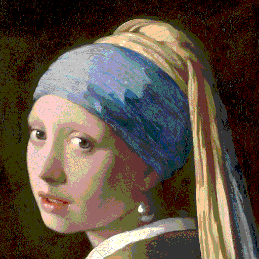 Test image "Girl with a Pearl Earring" with system default 8 BPP palette, quantized in the linear color space