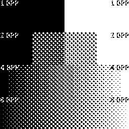 Grayscale color shades with black and white palette using dotted halftone dithering