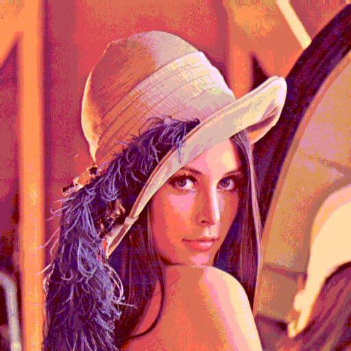 Test image "Lena" with RGB332 palette using direct color mapping