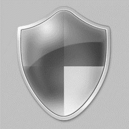 Shield icon with 4 BPP grayscale palette, silver background, using direct color mapping and Floyd-Steinberg dithering