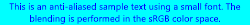 Blue text on cyan background, blending in the sRGB color space