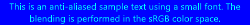 Cyan text on blue background, blending in the sRGB color space