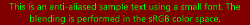 Green text on red background, blending in the sRGB color space
